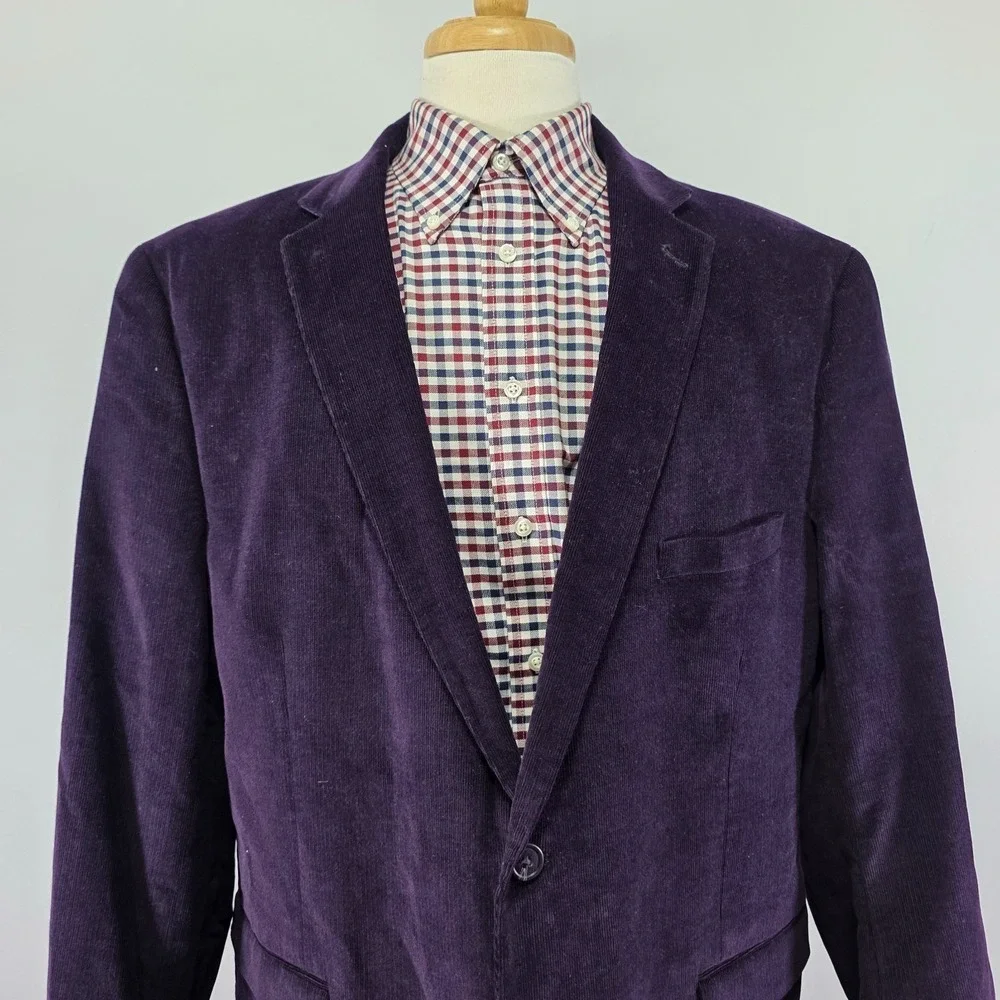 Alan‎ Flusser Men's Sport Coat Blazer Two Button Dark Purple Corduroy Cotton XXL